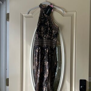 PrettyLittleThing Black and Gold Lace Dress